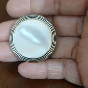 Vintage W. Germany Iridescrnt MOP Shell Inlay Round Gold Tone Scarf Ring
